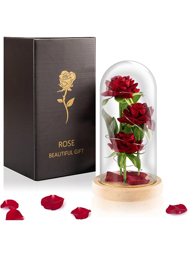 The Bros وردة محفوظة أبدية طبيعية حمراء في قبة زجاجية زهرة لا تذبل أبداً هدية لعيد الميلاد، عيد الأم، عيد الحب، الذكرى السنوية