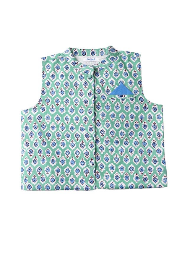 Nautinati Boys Ethnic Kurta Pyjama Set with Printed Nehru Jacket | Cotton | Age 1-5 Year - Image 2