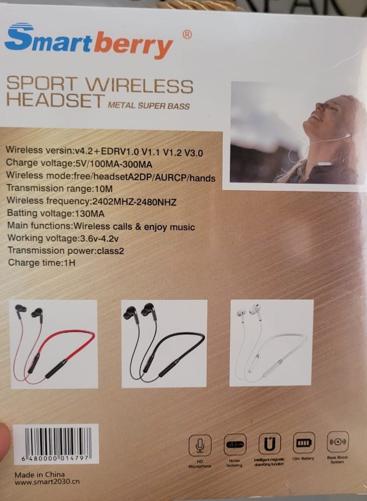 Smart Berry سماعة رأس لاسلكية أصلية معدنية سوبر باس سمارت بيري - أحمر - Image 2