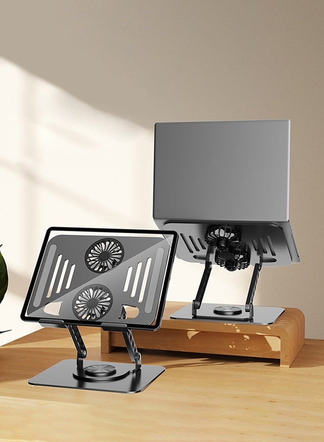 حامل كمبيوتر محمول من سبائك الألمنيوم مزود بمروحة تبريد، قاعدة دوارة بزاوية 360° لرفع الكمبيوتر المحمول، مناسب لـ MacBook Pro 2021 Air و Chromebook و iPad Pro/Air والمزيد، متوافق مع أجهزة الكمبيوتر المحمولة مقاس 10 إلى 17.3 بوصة - Image 1