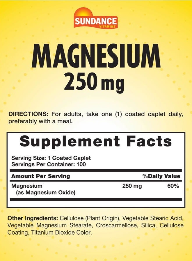 Sundance Magnesium Supplement | 250mg | 100 Caplets | Essential Mineral Formula | Vegetarian, Non-GMO, & Gluten Free - Image 2