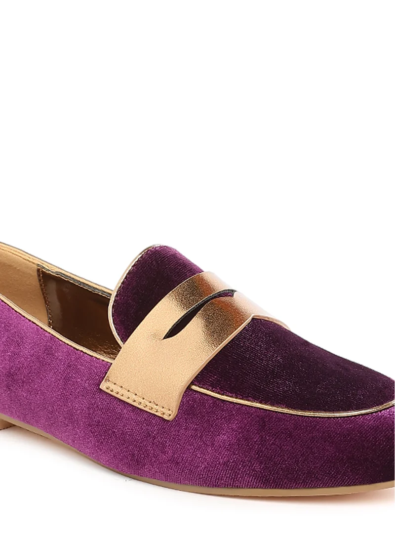 London Rag Penny Strap Velvet Loafers in Purple