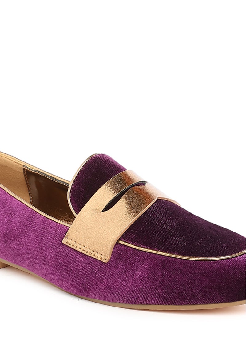 London Rag Penny Strap Velvet Loafers in Purple  - Image 5