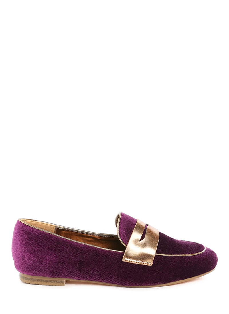 London Rag Penny Strap Velvet Loafers in Purple  - Image 1