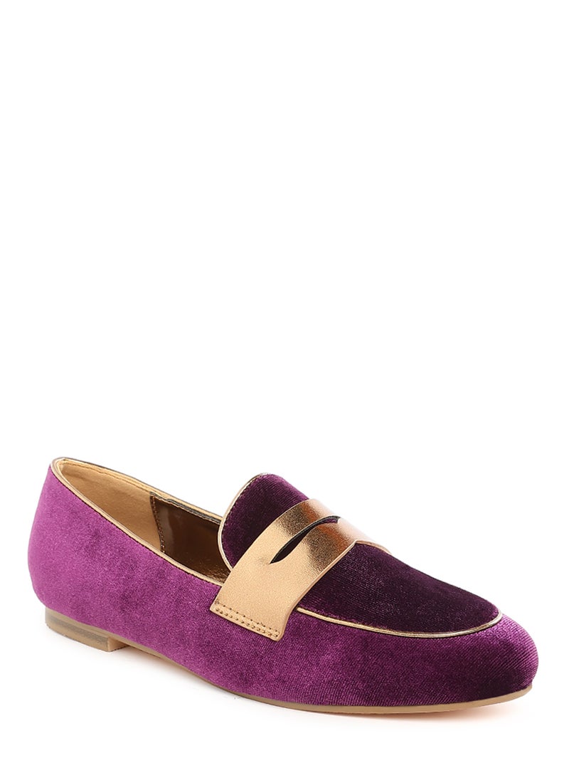 London Rag Penny Strap Velvet Loafers in Purple  - Image 2