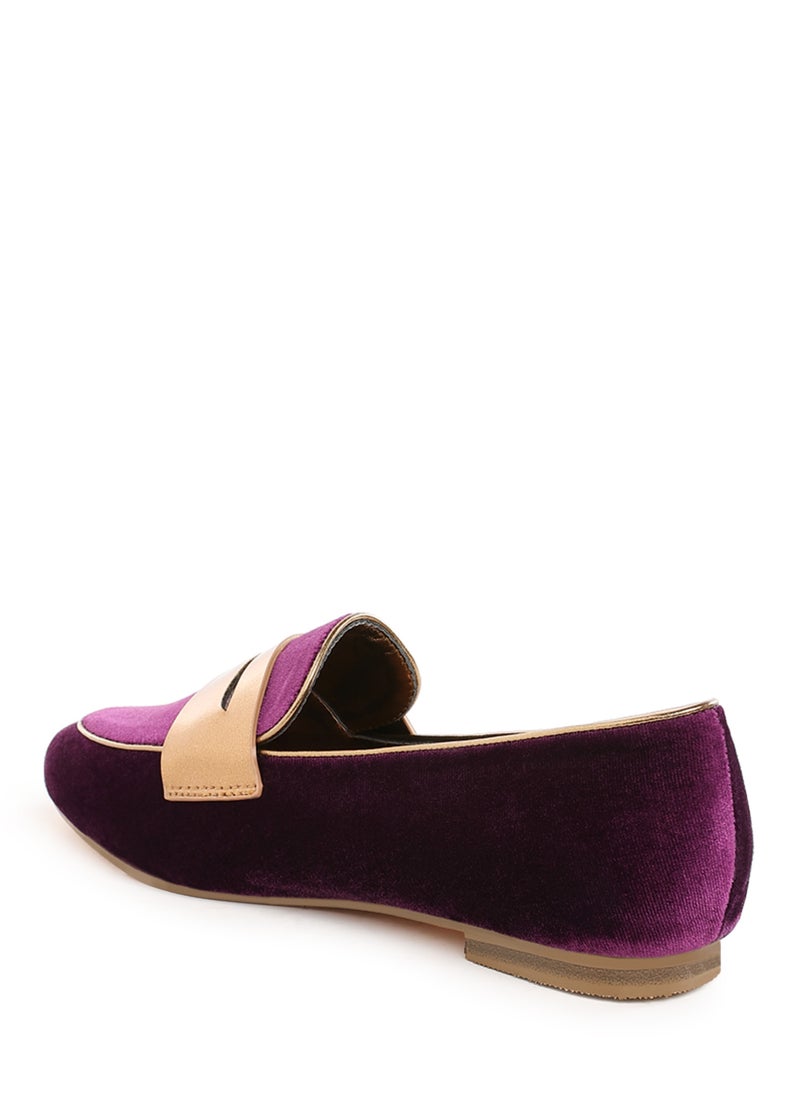 London Rag Penny Strap Velvet Loafers in Purple  - Image 3