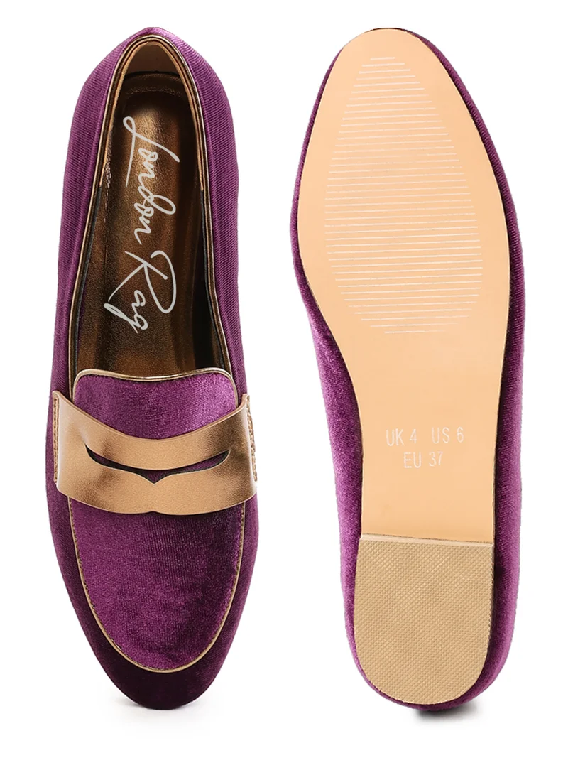 London Rag Penny Strap Velvet Loafers in Purple