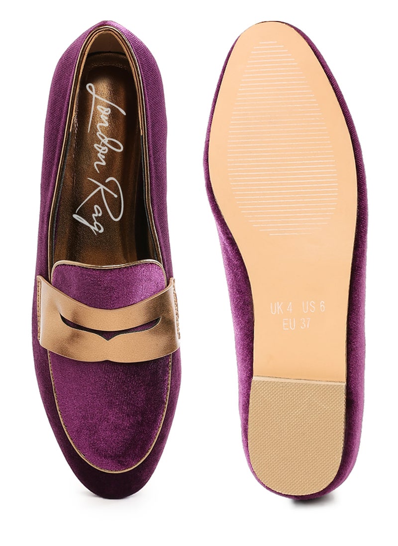 London Rag Penny Strap Velvet Loafers in Purple  - Image 4