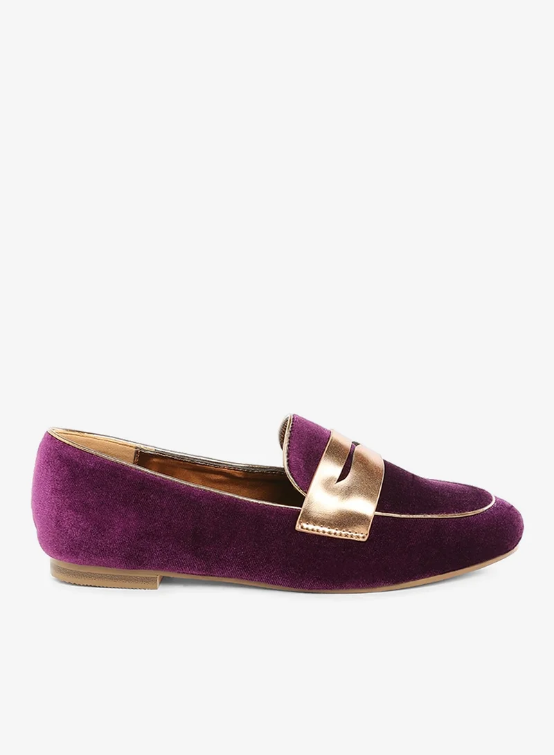 Penny Strap Velvet Loafers in Purple