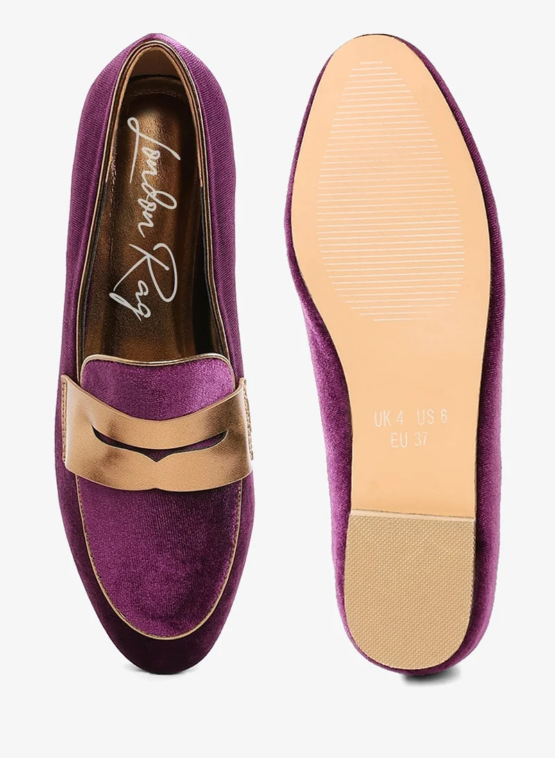 London Rag PURPLE Penny Strap Velvet Loafers in Purple for Women | Best Price UAE