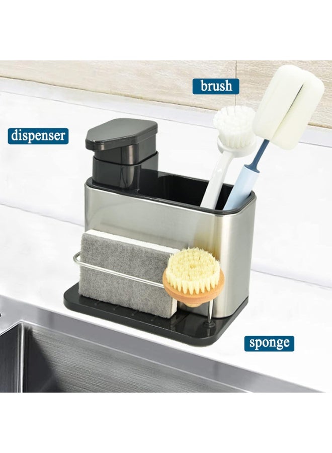 بتيمفم موزع صابون 3 في 1 مع حامل إسفنجة وفرشاة، منظم حوض من الفولاذ المقاوم للصدأ لسطح المطبخ - Image 5