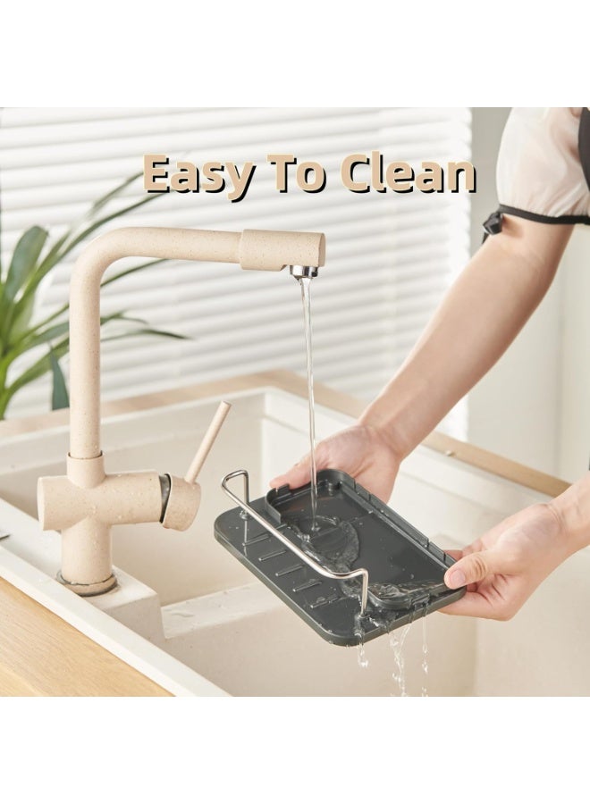 بتيمفم موزع صابون 3 في 1 مع حامل إسفنجة وفرشاة، منظم حوض من الفولاذ المقاوم للصدأ لسطح المطبخ - Image 4