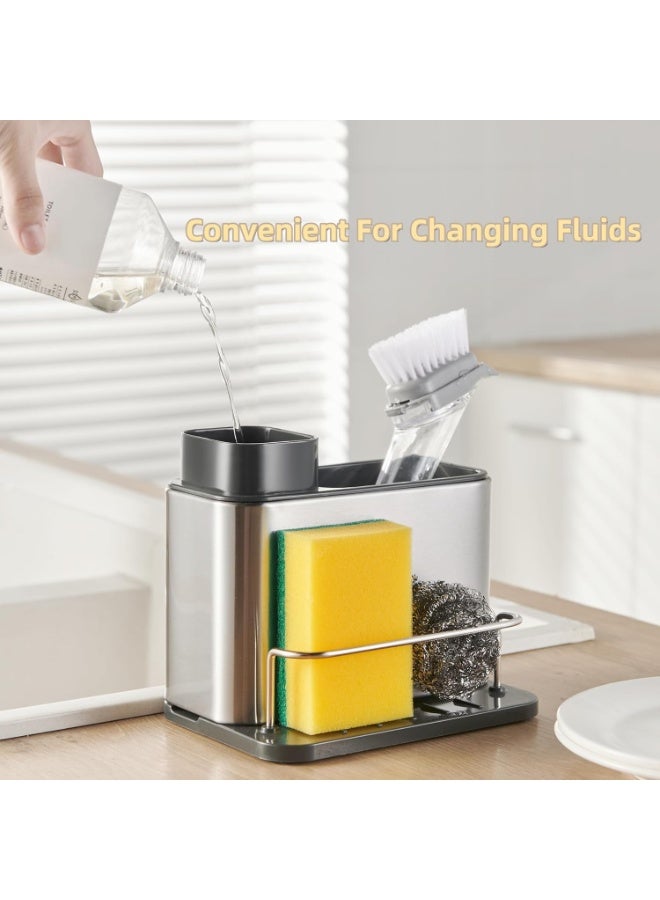بتيمفم موزع صابون 3 في 1 مع حامل إسفنجة وفرشاة، منظم حوض من الفولاذ المقاوم للصدأ لسطح المطبخ - Image 3