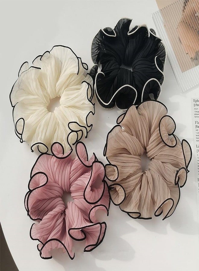VSAKSH 2Pcs, Large Pleated Chiffon Hair Scrunchies Hair Ties Extra Large Scrunchy Ponytail Holders Hair Accessories Women Girls (Rondom Color) - Image 3