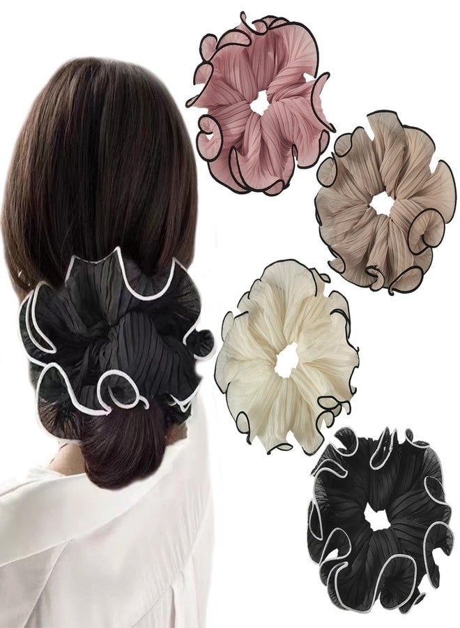 VSAKSH 2Pcs, Large Pleated Chiffon Hair Scrunchies Hair Ties Extra Large Scrunchy Ponytail Holders Hair Accessories Women Girls (Rondom Color) - Image 1