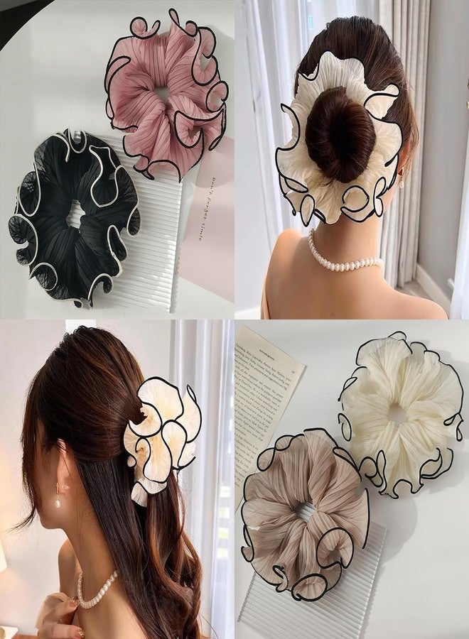 VSAKSH 2Pcs, Large Pleated Chiffon Hair Scrunchies Hair Ties Extra Large Scrunchy Ponytail Holders Hair Accessories Women Girls (Rondom Color) - Image 4
