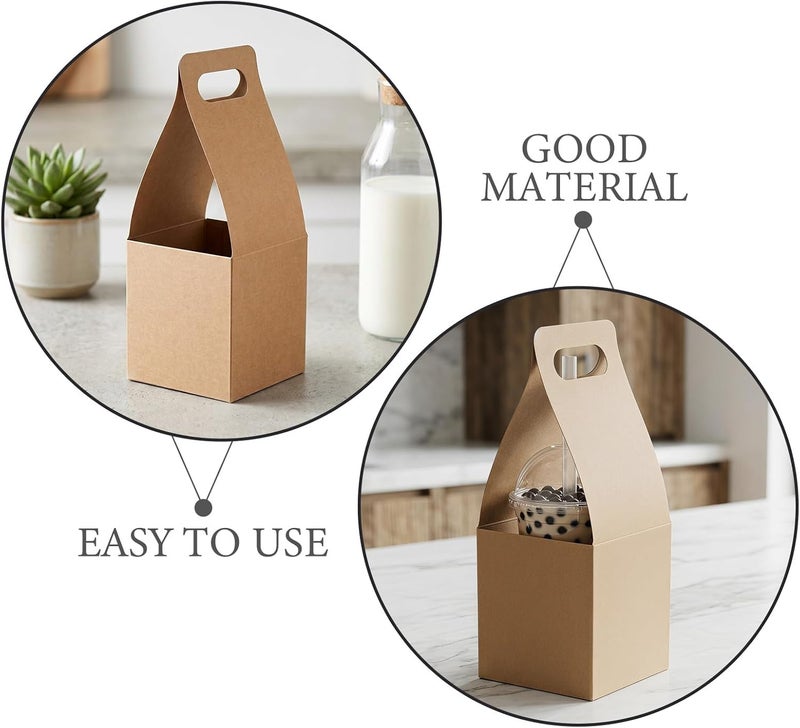 20pcs Foldable Cardboard Drink Carrier with Handle Portable Single Cup Takeout Holder Kraft Paper Beverage Box for Milk Tea Office or School Use - Image 3