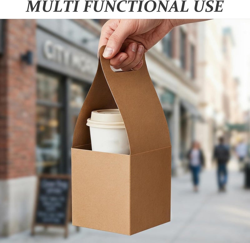 20pcs Foldable Cardboard Drink Carrier with Handle Portable Single Cup Takeout Holder Kraft Paper Beverage Box for Milk Tea Office or School Use - Image 5