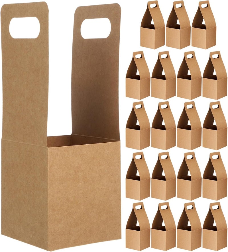 20pcs Foldable Cardboard Drink Carrier with Handle Portable Single Cup Takeout Holder Kraft Paper Beverage Box for Milk Tea Office or School Use - Image 1