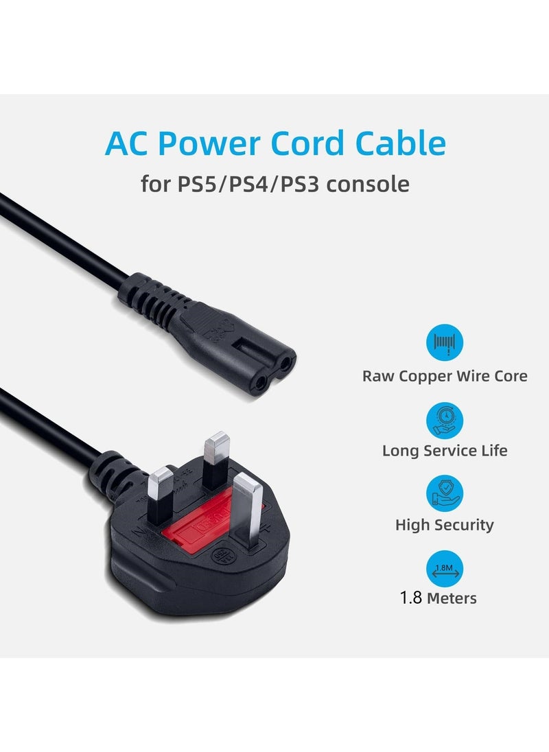 GUDOO كابل طاقة بريطاني بطول 1.8 متر، سلك طاقة C7 على شكل رقم 8، سلك طاقة لجهاز PS5/PS4/PS3  - Image 2