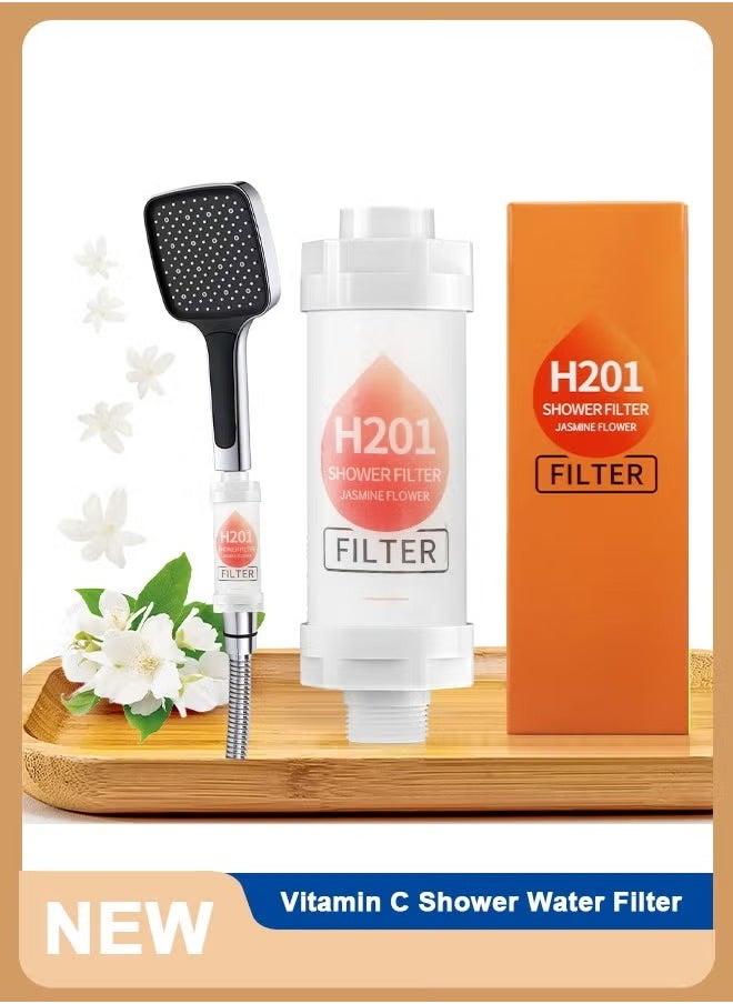 H201 Shower Head Filter - Vitamin C Shower Infuser , Hard Water Softener, Chlorine & Fluoride Shower Filter, Water Purifying Filtered Shower Head with Beads, Helps Dry Skin & Hair Loss  - Image 1
