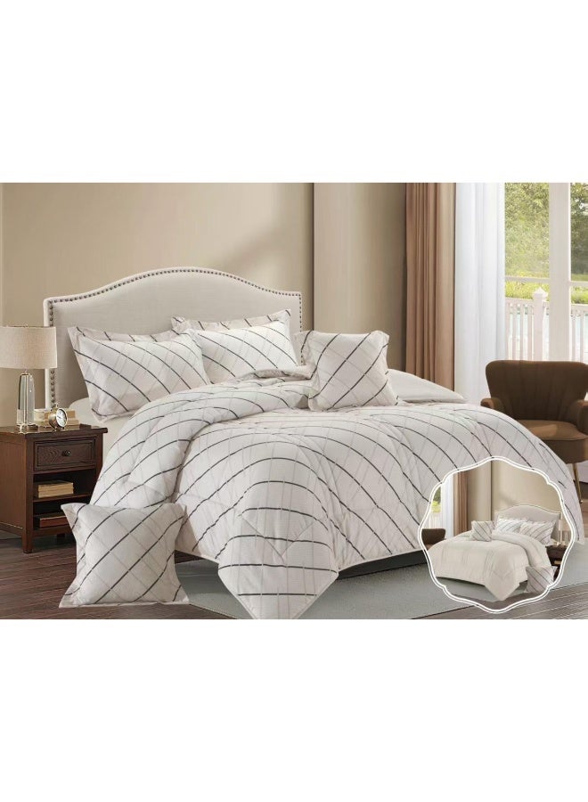 بلو سكاي مفرش سرير نفرين فندقي فاخر – طقم لحاف بحشوة 6 قطع – طقم مفارش يتكون من مفرش  بحشوة وشرشف مطاطي و 2 كيس مخدة و 2 كيس وسادة مربعة – طقم نوم ناعم ومريح - مقاس المفرش 260X240 سم - Image 1