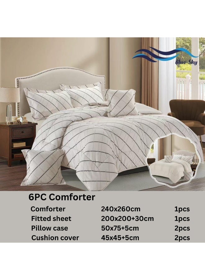 بلو سكاي مفرش سرير نفرين فندقي فاخر – طقم لحاف بحشوة 6 قطع – طقم مفارش يتكون من مفرش  بحشوة وشرشف مطاطي و 2 كيس مخدة و 2 كيس وسادة مربعة – طقم نوم ناعم ومريح - مقاس المفرش 260X240 سم - Image 2