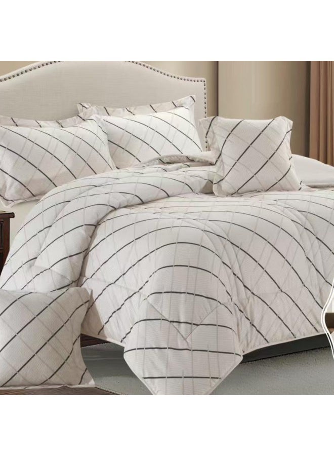 بلو سكاي مفرش سرير نفرين فندقي فاخر – طقم لحاف بحشوة 6 قطع – طقم مفارش يتكون من مفرش  بحشوة وشرشف مطاطي و 2 كيس مخدة و 2 كيس وسادة مربعة – طقم نوم ناعم ومريح - مقاس المفرش 260X240 سم - Image 4