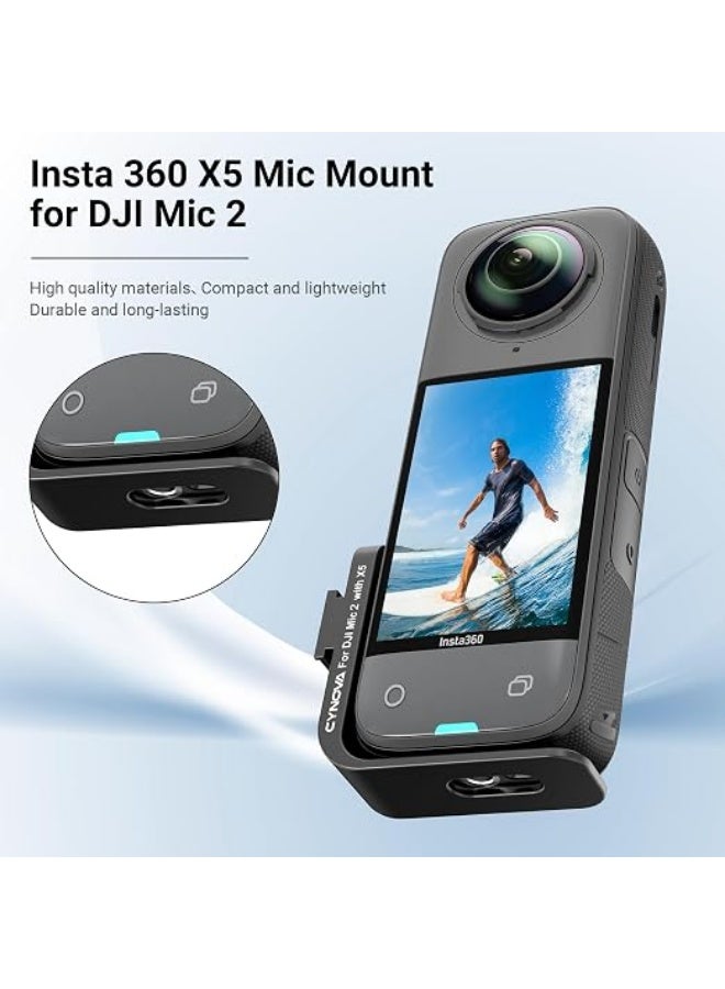 CYNOVA Insta 360 X5 Cold Shoe Mount, Invisible Mic Bracket for Insta360 X5 Accessories, Designed Specifically for DJI Mic 2（with 3.5mm Audio Cable and Fixed Velcro） - Image 4