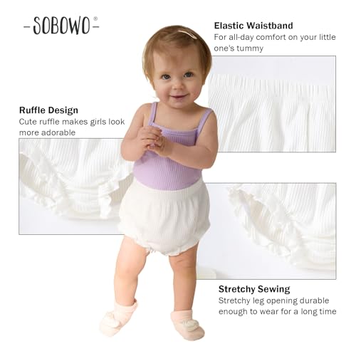 SOBOWO 3-Pack Bloomers for Baby Girls Diaper Covers Ribbed Ruffle Solid Triangle Baby Girl Shorts Summer Toddler Underwear(3 Pieces White, 6-9 Months) - Image 3
