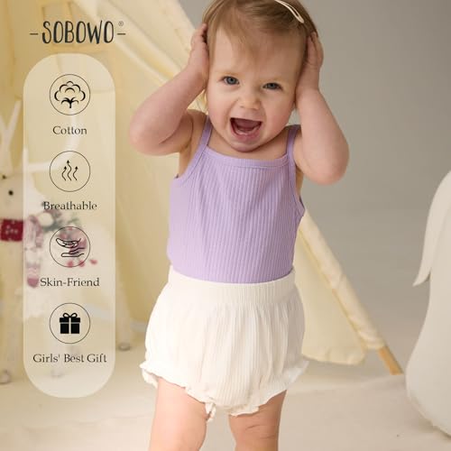 SOBOWO 3-Pack Bloomers for Baby Girls Diaper Covers Ribbed Ruffle Solid Triangle Baby Girl Shorts Summer Toddler Underwear(3 Pieces White, 6-9 Months) - Image 4