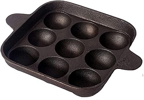 Bharath Agencies 9 Cavity - Paddu Tawa - Appam Patra - Paniyarakkal - Kuzhi Paniyaram Pre-Seasoned with Sesame Oil - Cast Iron - Image 2