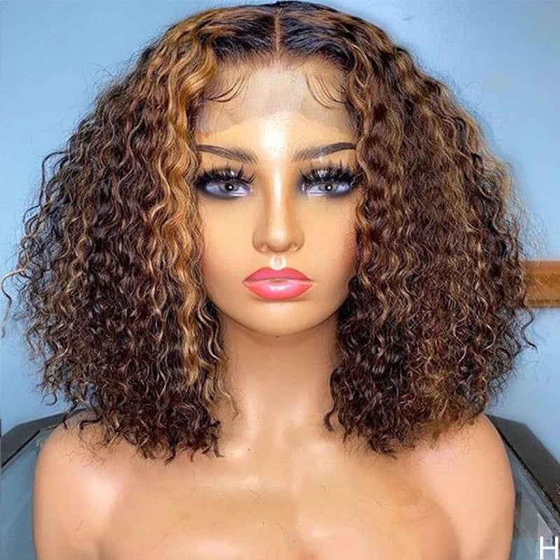 Venice Highlight Brown 13x6 Virgin Curly Lace Front Human Hair Wigs Pre Plucked Hairline With Perimeter Baby Hair Bleached Knots 12inch Highlight Brown 150 density