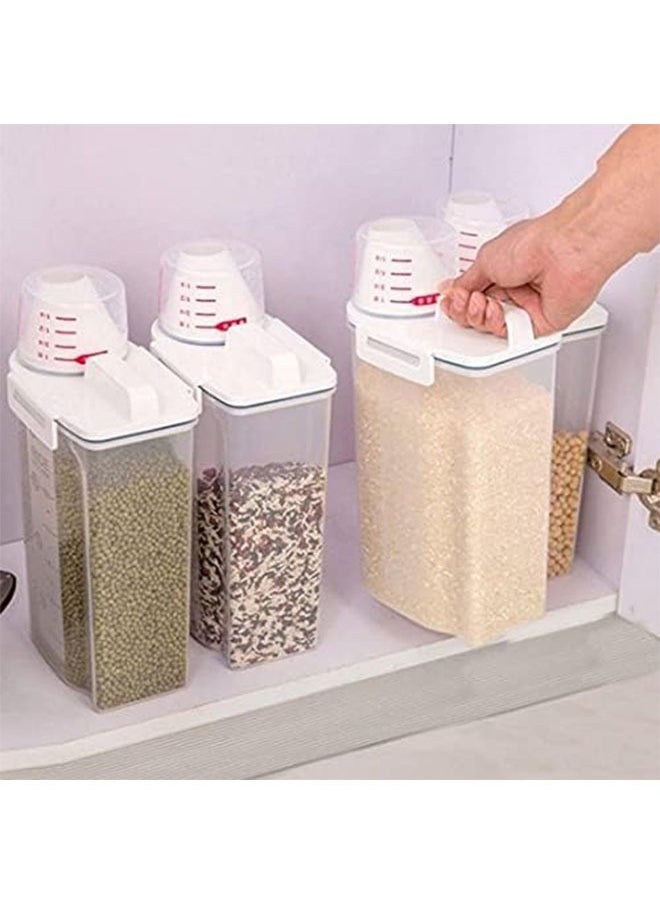Arabest 4PCS Cereal and Dry Food Storage Containers, Airtight Plastic Kitchen Storage Organizer, Bpa Free, With Measuring Cup and Locking Lids, Clear Food Storage Box for Flour, Sugar, Rice  - Image 1