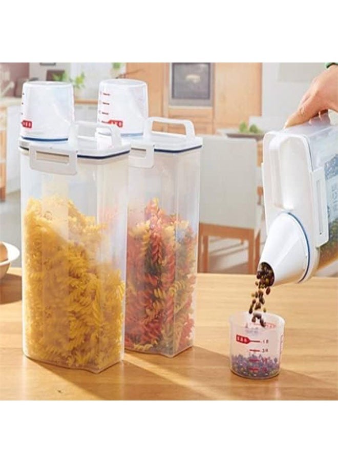 Arabest 4PCS Cereal and Dry Food Storage Containers, Airtight Plastic Kitchen Storage Organizer, Bpa Free, With Measuring Cup and Locking Lids, Clear Food Storage Box for Flour, Sugar, Rice  - Image 5