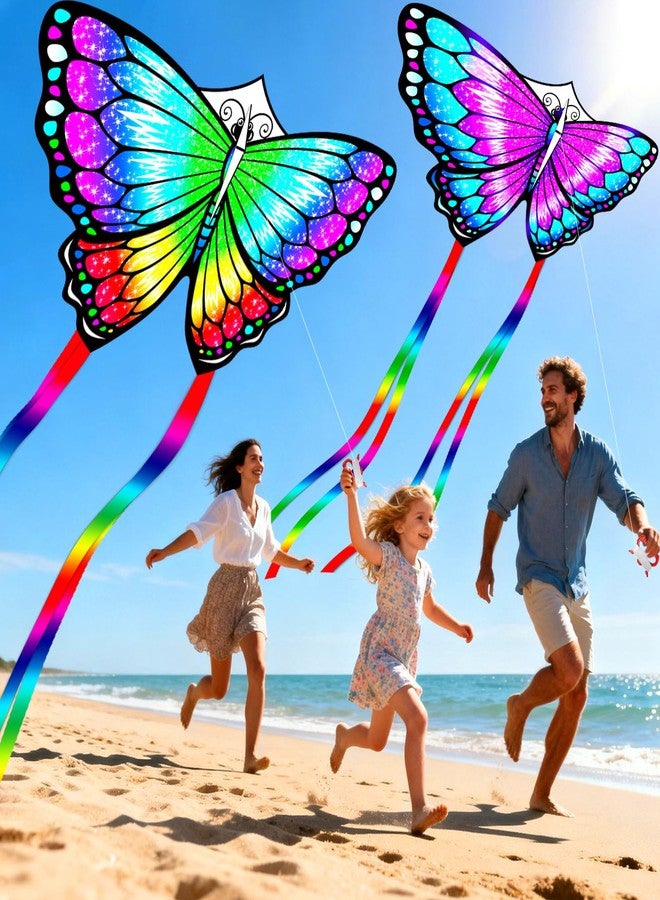 Hymaz 3 Pack Giant Butterfly Kites for Kids Age 4-8 8-12, Beach Kites with 328ft Kite String & Handles, Easy to Fly Kite with Long Tail, Flying Toys for Girls Adults Family Outdoor Activities Flying Fun - Image 4