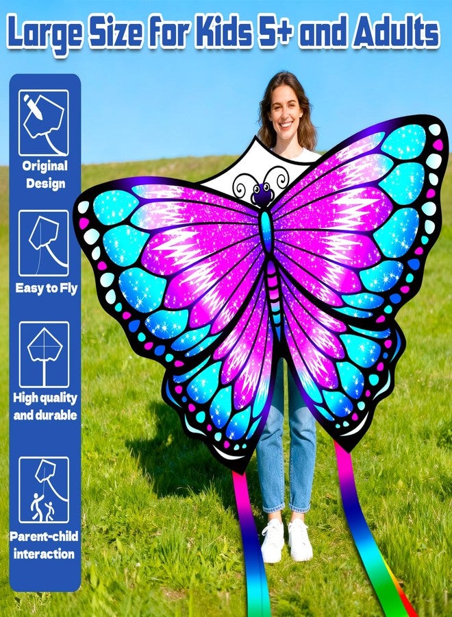 Hymaz 3 Pack Giant Butterfly Kites for Kids Age 4-8 8-12, Beach Kites with 328ft Kite String & Handles, Easy to Fly Kite with Long Tail, Flying Toys for Girls Adults Family Outdoor Activities Flying Fun - Image 2