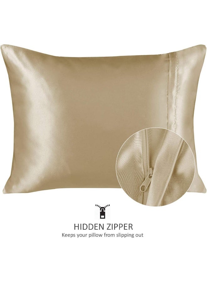 ShopBedding Luxury Satin Pillowcase for Hair – Queen Satin Pillowcase with Zipper, Champagne (Pillowcase Set of 2) – Blissford - Image 2