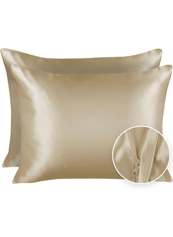 ShopBedding Luxury Satin Pillowcase for Hair – Queen Satin Pillowcase with Zipper, Champagne (Pillowcase Set of 2) – Blissford - Image 1