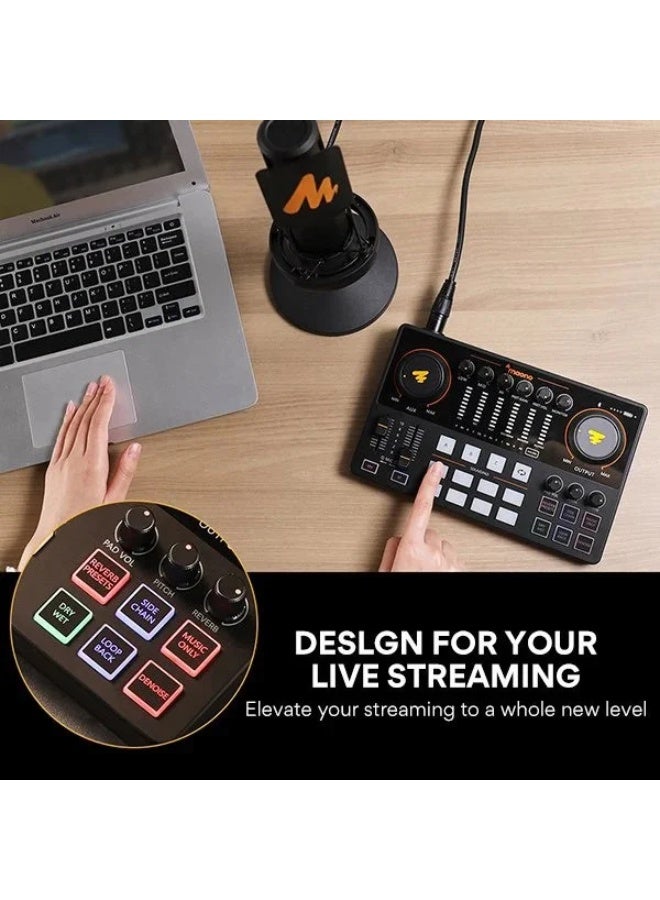 ماونو MaonoCaster E2 (AME2) كونسول بودكاست وواجهة صوت احترافية، خلاط صوت للبث المباشر، تسجيل المحتوى، مع مؤثرات صوتية، بلوتوث، USB-C، ودعم ميكروفونات XLR و3.5 مم - Image 5