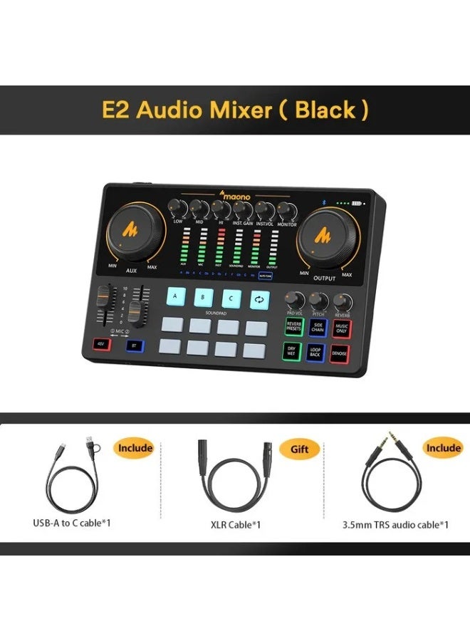 ماونو MaonoCaster E2 (AME2) كونسول بودكاست وواجهة صوت احترافية، خلاط صوت للبث المباشر، تسجيل المحتوى، مع مؤثرات صوتية، بلوتوث، USB-C، ودعم ميكروفونات XLR و3.5 مم - Image 1