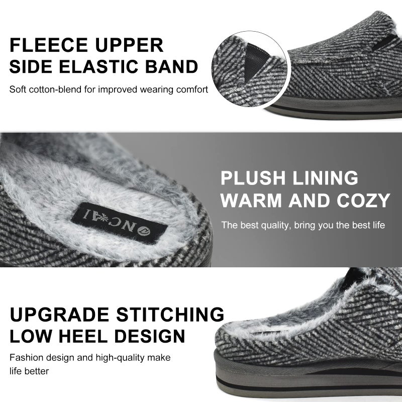 ONCAI Slipper for Men with Arch Support,Cotton-Blend Memory Foam House Slippers for Men Warm Strips Fluff Plush Wool-like Clogs with Rubber Sole Grey Size 9 - Image 3