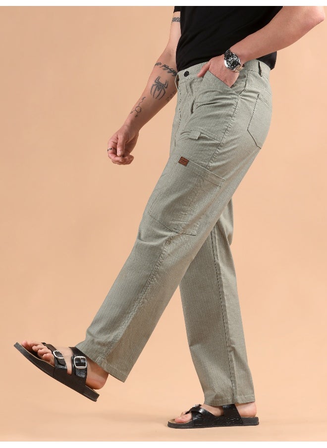 Beyoung Pale Grey Striped Patch Pocket Cargo Trousers  - Image 4