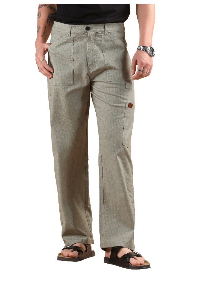 Beyoung Pale Grey Striped Patch Pocket Cargo Trousers  - Image 3