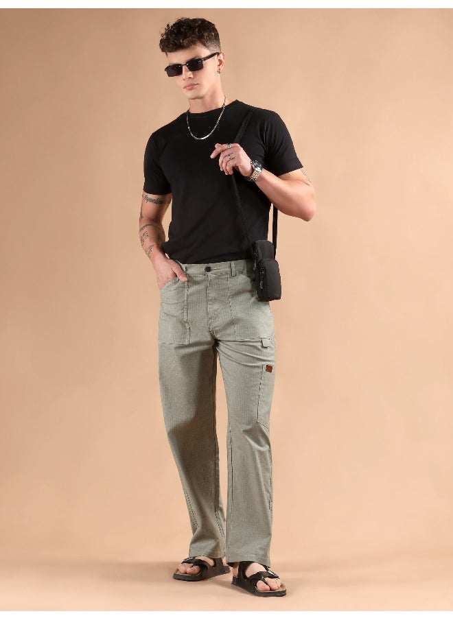 Beyoung Pale Grey Striped Patch Pocket Cargo Trousers  - Image 5