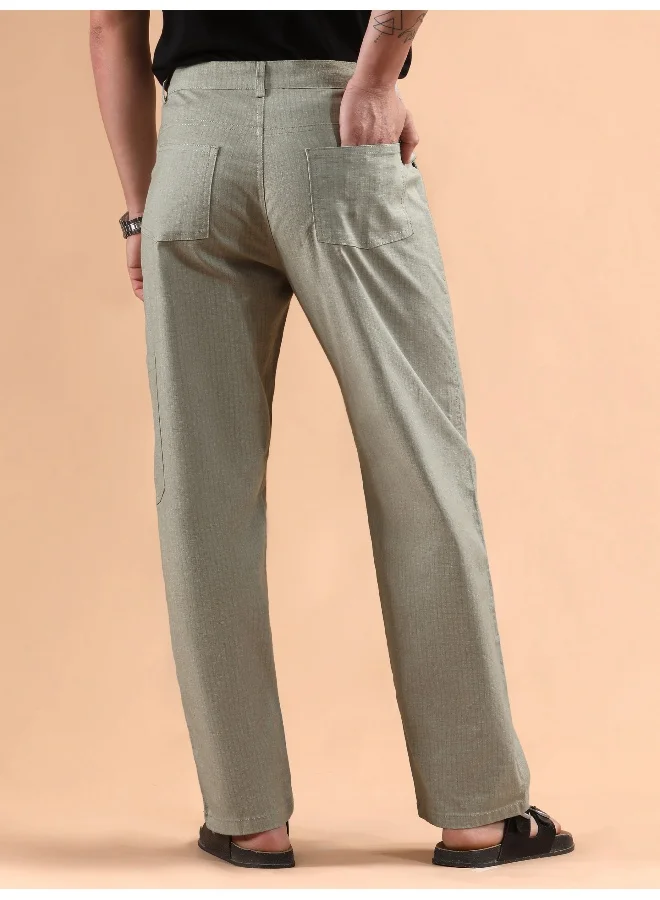 Beyoung Pale Grey Striped Patch Pocket Cargo Trousers