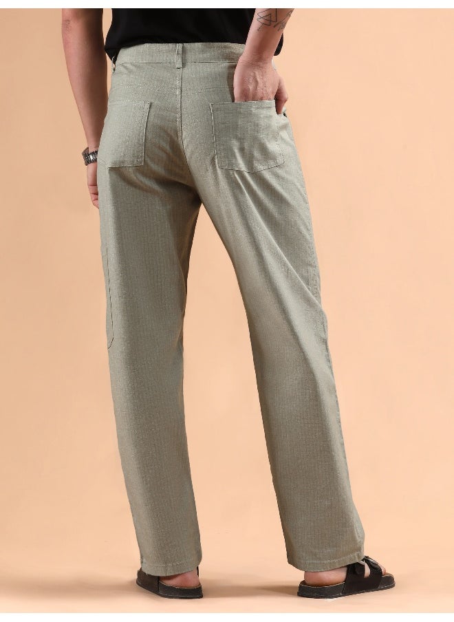Beyoung Pale Grey Striped Patch Pocket Cargo Trousers  - Image 1