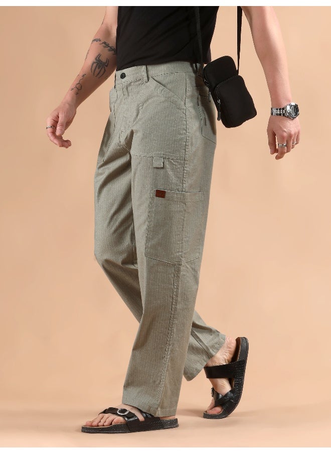 Beyoung Pale Grey Striped Patch Pocket Cargo Trousers  - Image 2