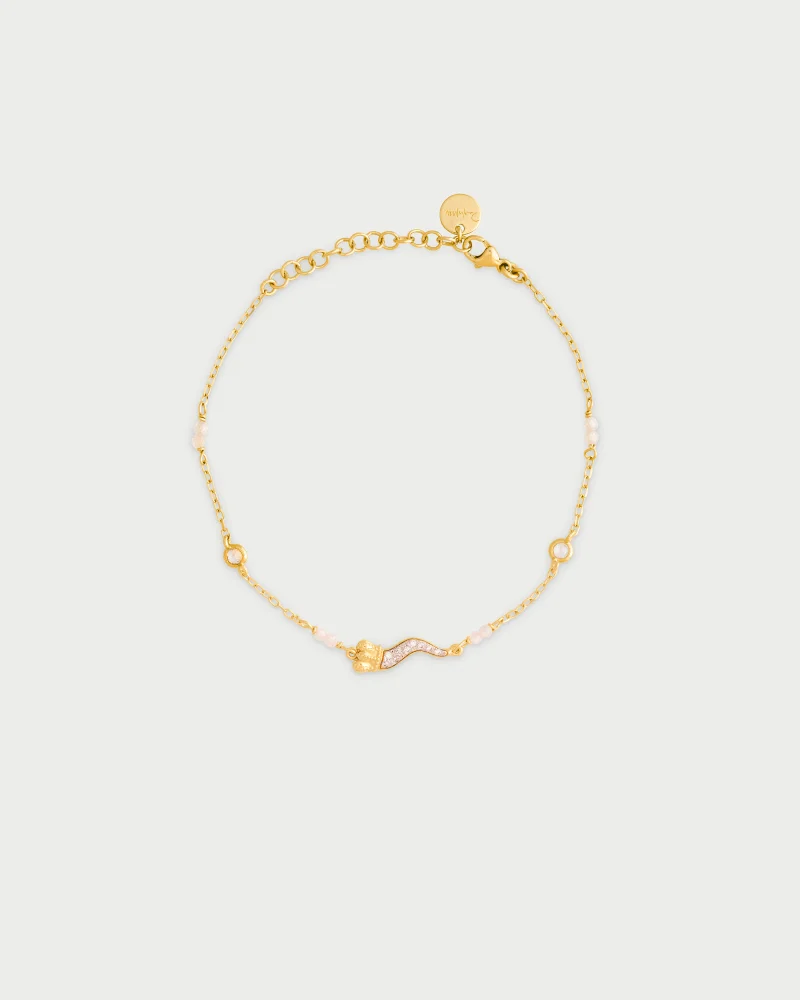 Rue Des Mill Bracelet with bezels and small pav√© lucky horn subject - STRADUST TEN - Yellow Gold