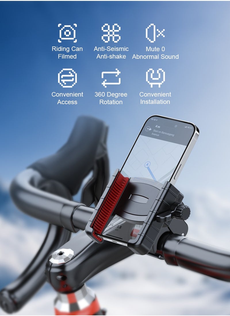Generic - Cycling Phone Mount, Bicycle/Motorcycle Phone Holder, 360° Adjustment, Half-frame Style Does Not Affect Photography, 4.5-7 Inch, Black and Red - Image 1